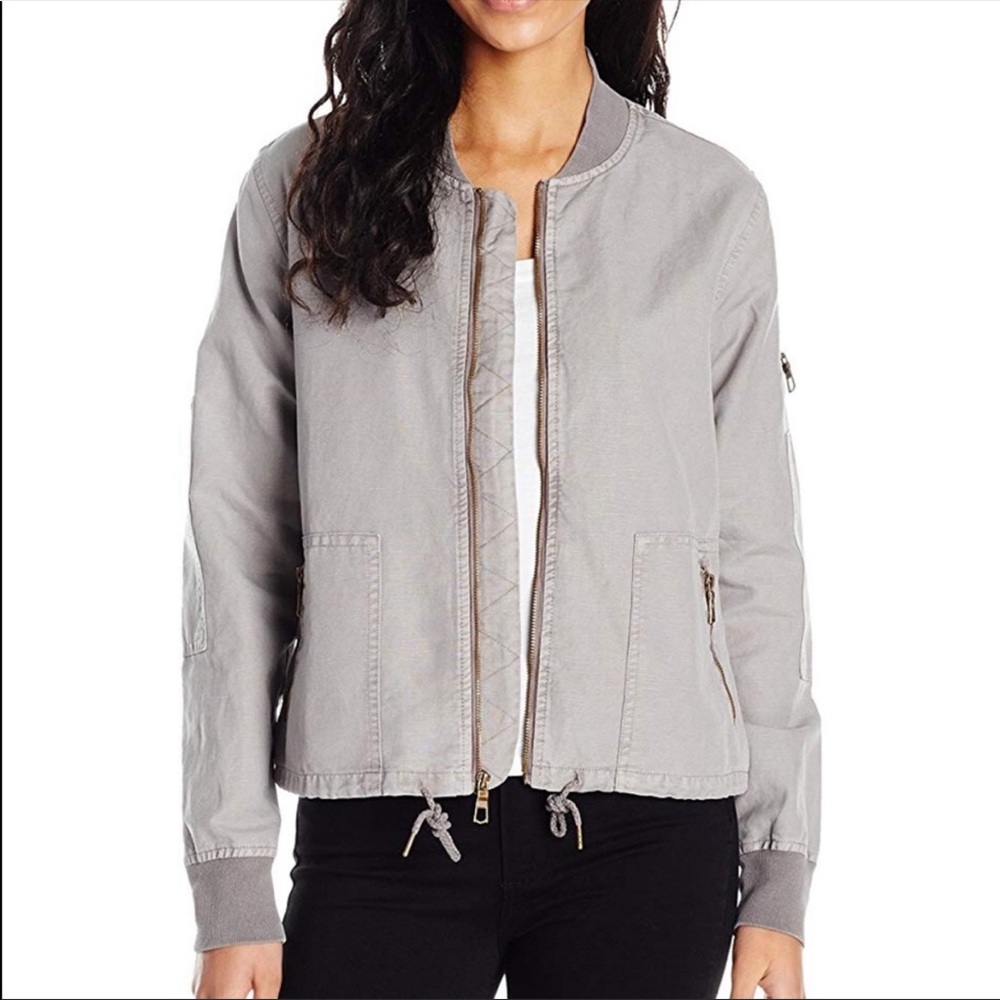 Michael Stars Gray Linen Bomber Anorak Jacket